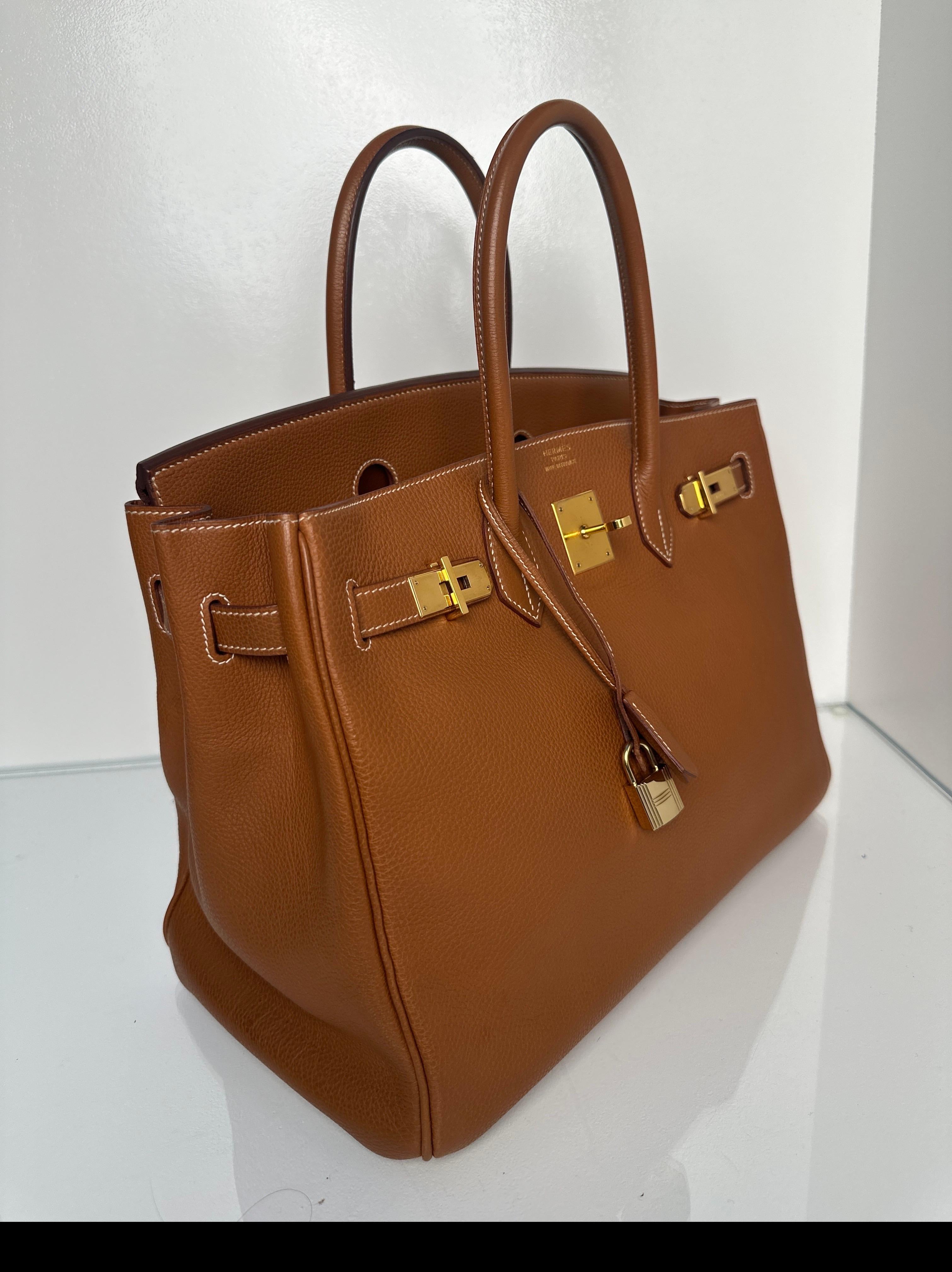 Brown Hermes Gold Birkin 35 Bag