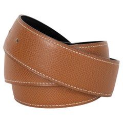 HERMES Gold 
black Courchevel leather 32mm REVERSIBLE Belt Strap 74