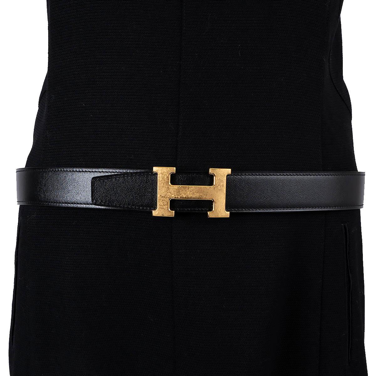 Women's HERMES Gold / black leather H MARTELEE 32mm Reversible Hip Belt 90