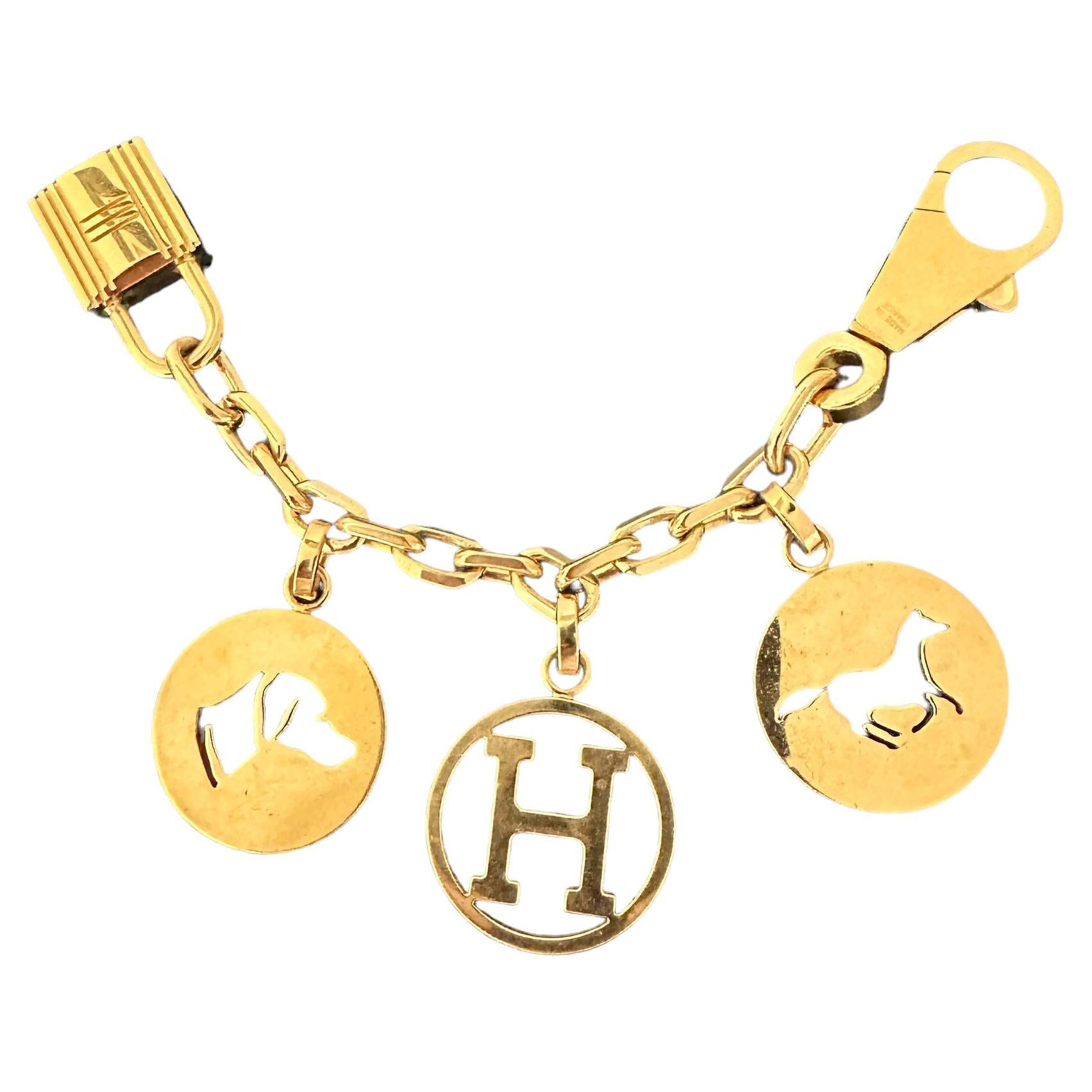 Hermes Gold Breloque Dog Horse H Gold Plated Bag Charm for Birkin or Kelly  For Sale