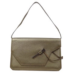 HERMES Gold Bronze Metallic Leather Small Evening Pochette Shoulder Bag