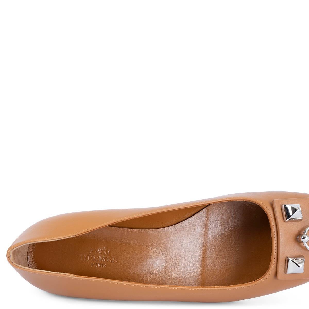 HERMES Gold brown leather DANSEUSE Ballet Flats Shoes 37.5 For Sale 2