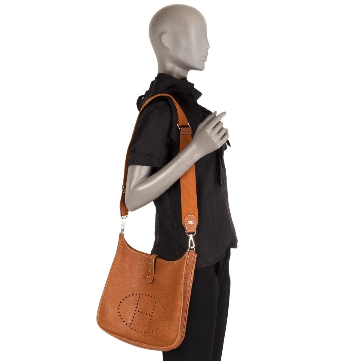 Orange HERMES Gold camel brown Clemence leather EVELYNE III 29 Crossbody Bag