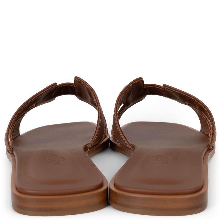 HERMES Oro camel cuero marrón ORAN Sandalias Sandalias en