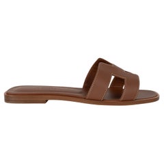 HERMES Sandali ORAN in pelle marrone cammello oro 37,5