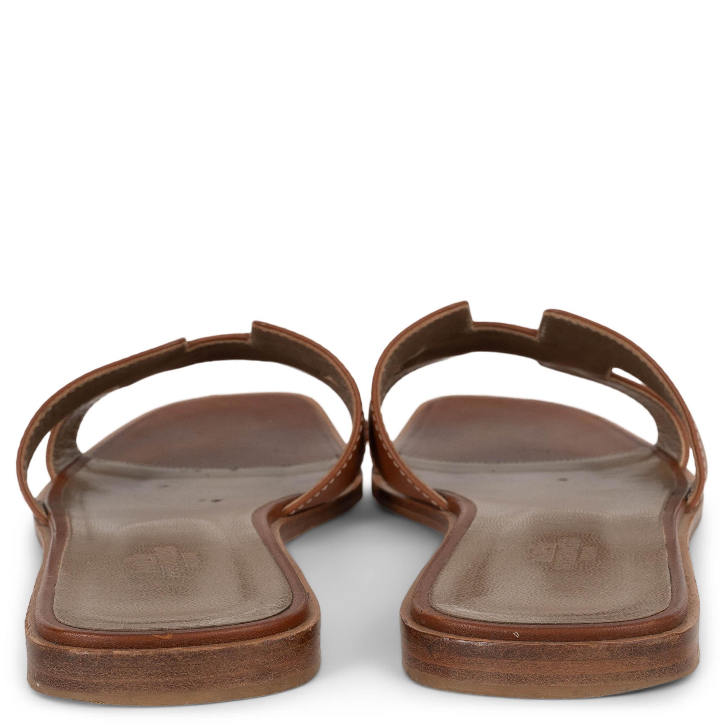 HERMES Gold camel braun Leder ORAN Slide Sandalen Schuhe 41.5 im Zustand „Hervorragend“ im Angebot in Zürich, CH