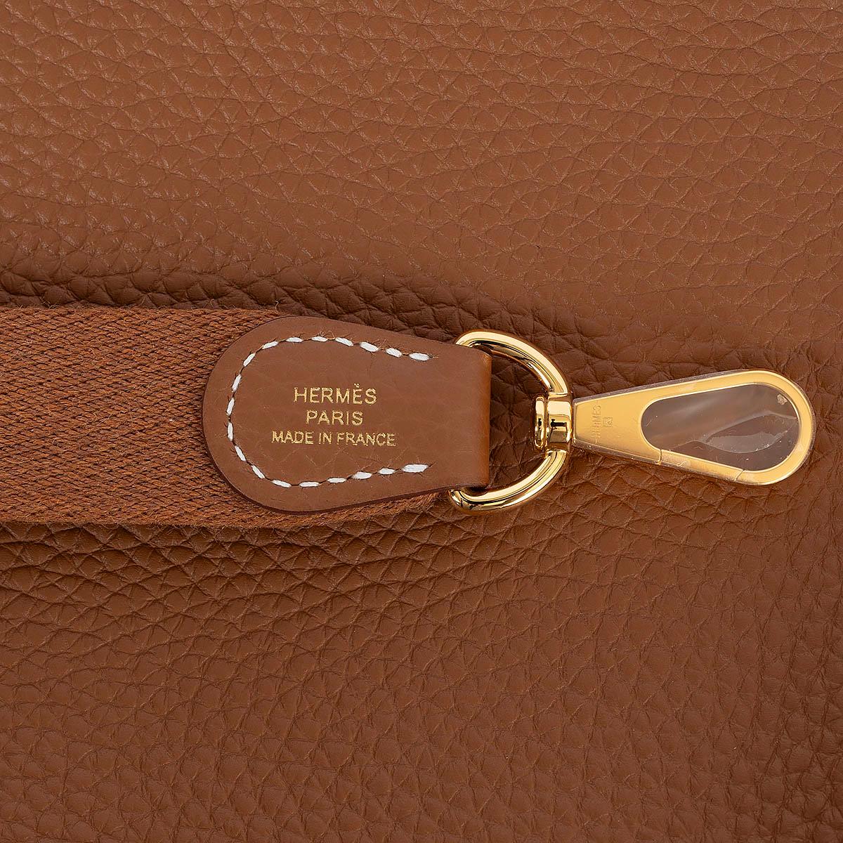 HERMES Gold camel Clemence leather EVELYNE 16 TPM Crossbody Bag Ghw For Sale 1