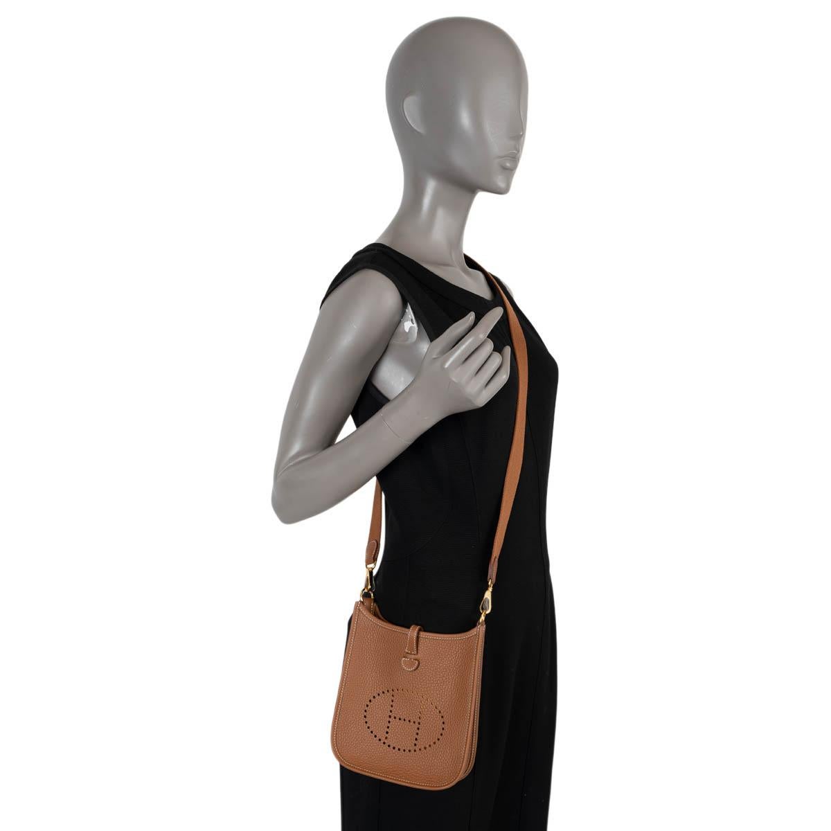 HERMES Gold camel Clemence leather EVELYNE 16 TPM Crossbody Bag Ghw 2