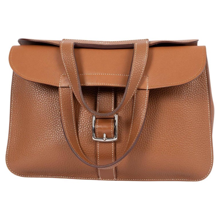 HERMES Gold camel Clemence Leder HALZAN 31 Crossbody Tasche im