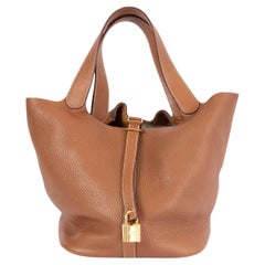 HERMES Gold camel Clemence leather PICOTIN LOCK 26 Bag