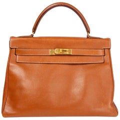 Vintage HERMES Gold camel Courchevel leather & Gold KELLY II 35 RETOURNER Bag