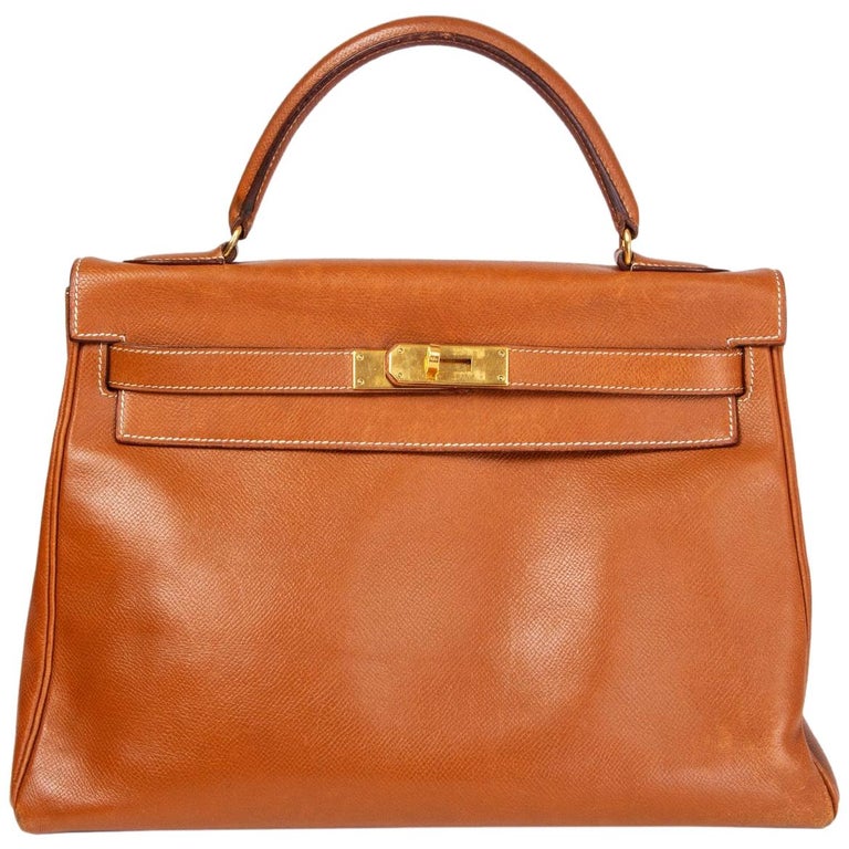 HERMES Gold camel Courchevel leather and Gold KELLY II 35 RETOURNER Bag ...