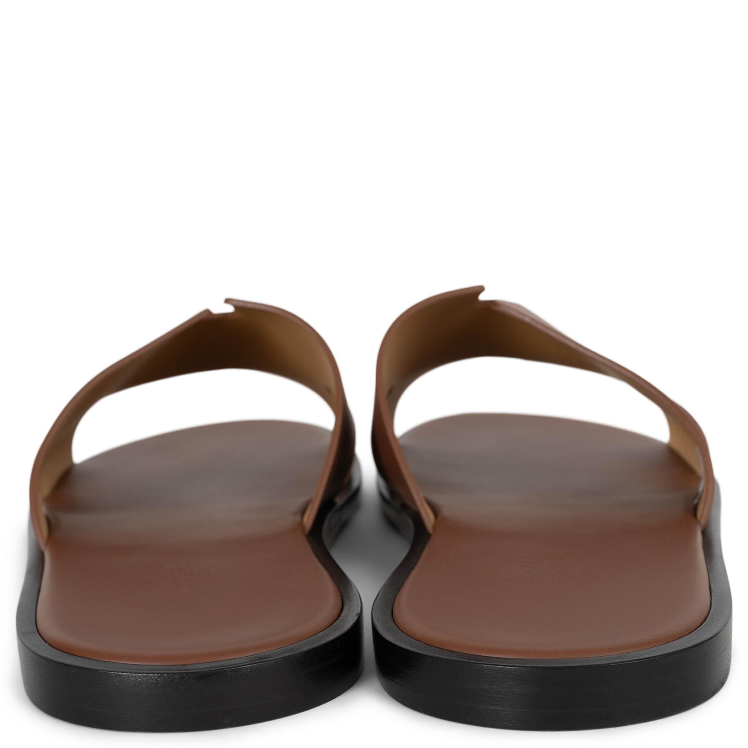 HERMES Gold camel leather IZMIR Slide Sandals Shoes 45.5 In Excellent Condition For Sale In Zürich, CH