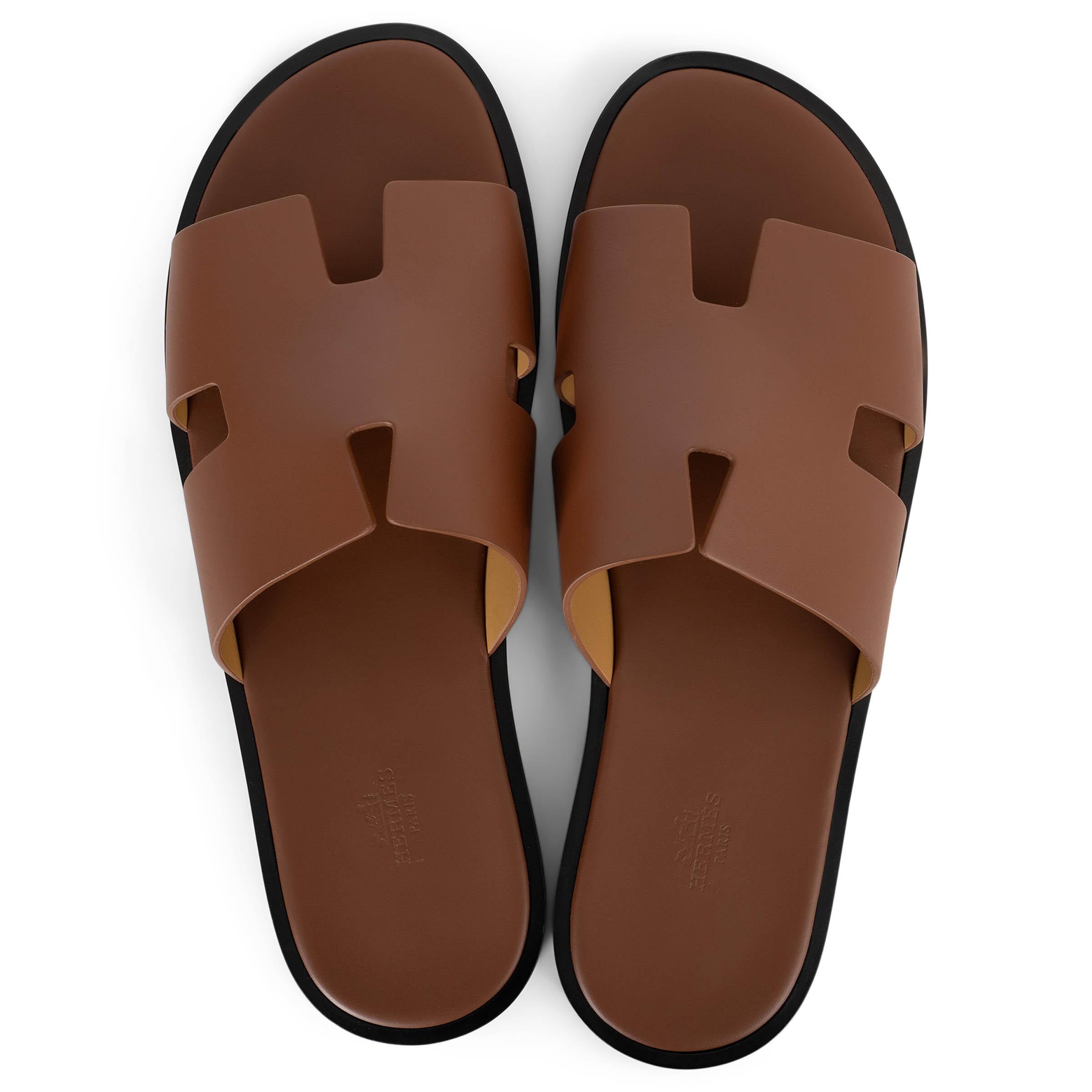 Women's HERMES Gold camel leather IZMIR Slide Sandals Shoes 45.5 For Sale