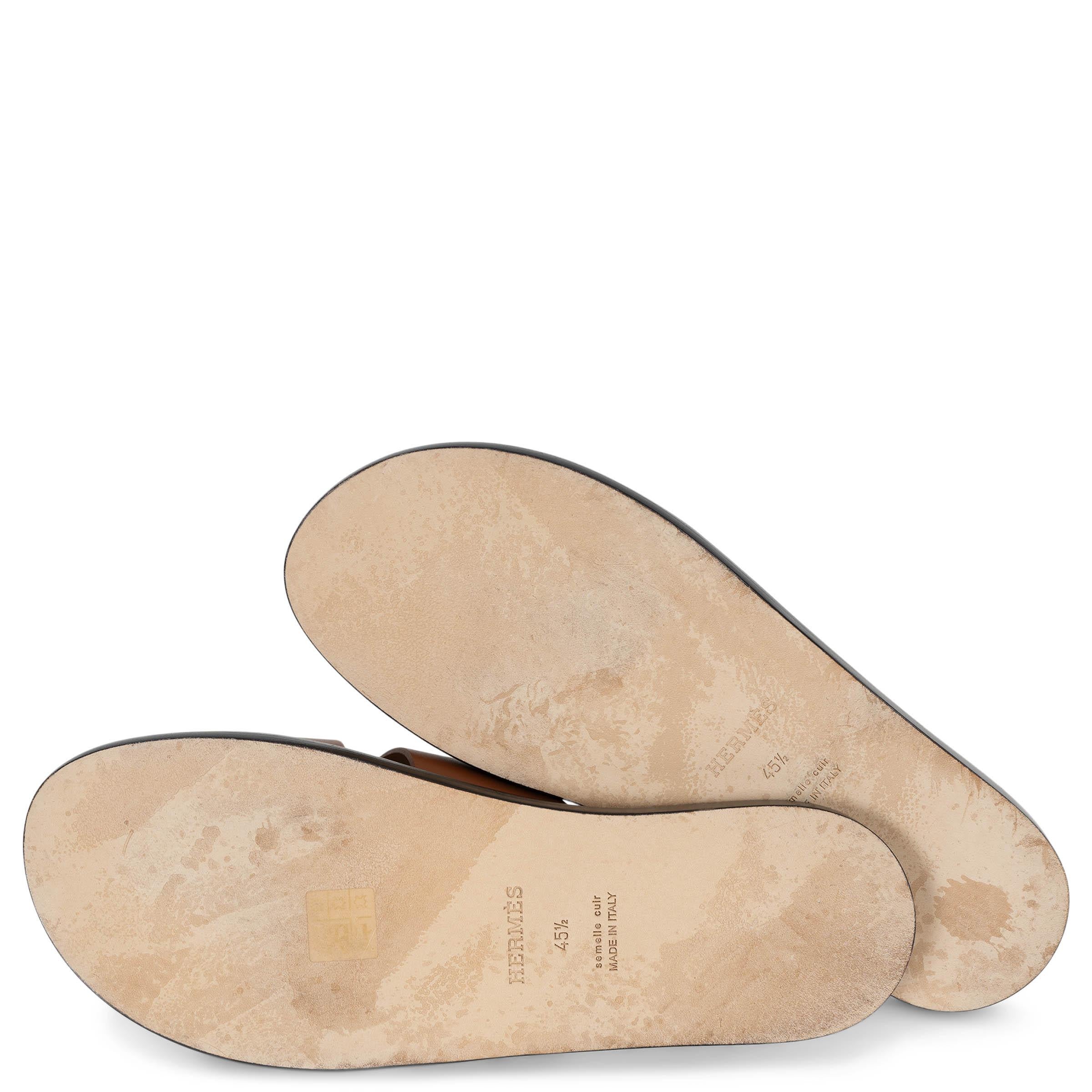 HERMES Gold camel leather IZMIR Slide Sandals Shoes 45.5 For Sale 3