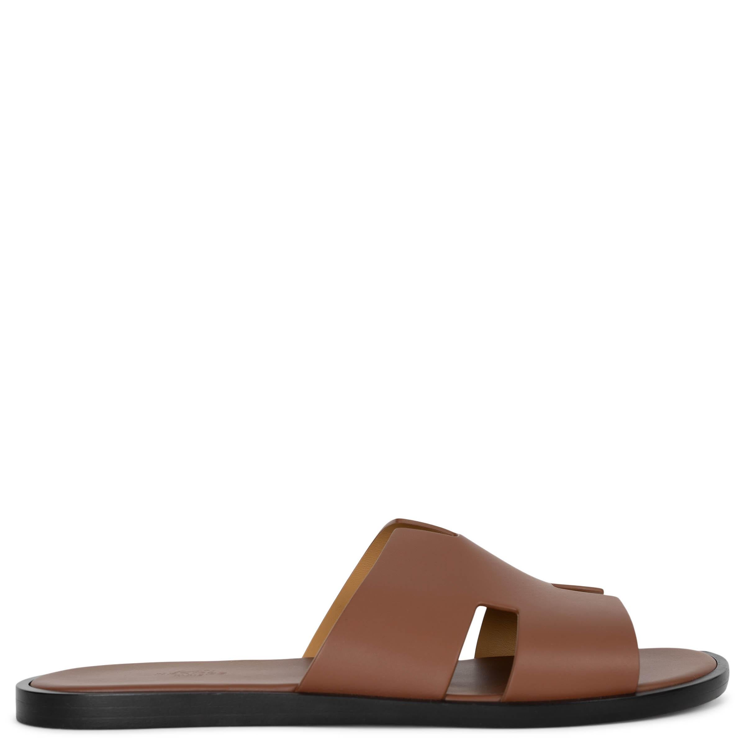 HERMES Gold camel leather IZMIR Slide Sandals Shoes 45.5 For Sale