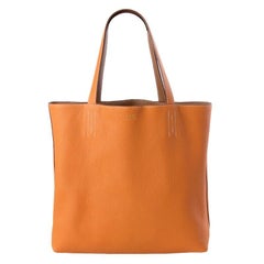 HERMES Gold camel & orange Clemence leather DOUBLE SENS 36 Tote Bag