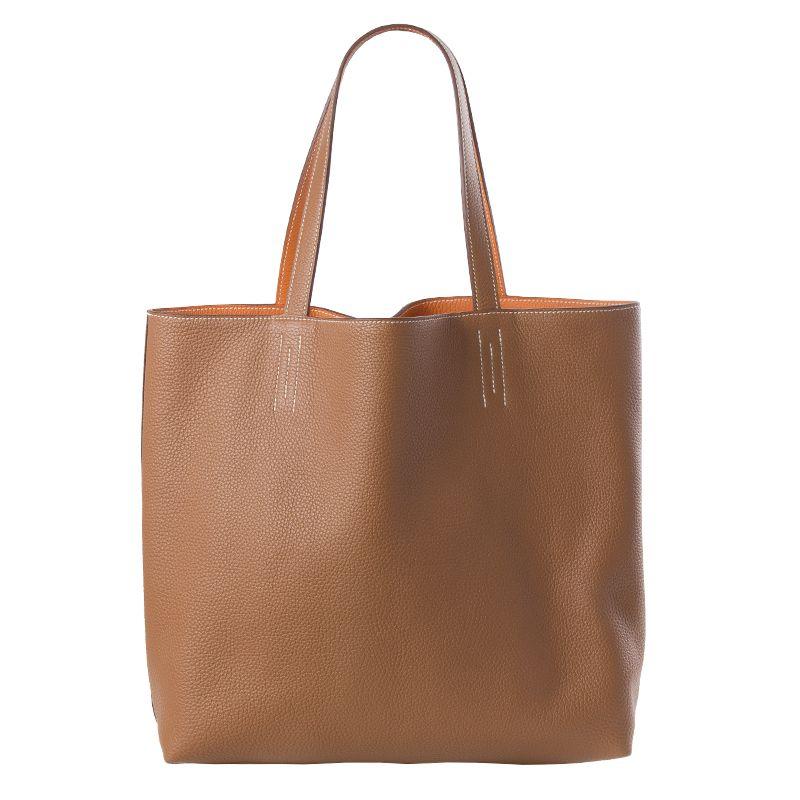 Brown HERMES Gold camel & orange Clemence leather DOUBLE SENS 36 Tote Bag