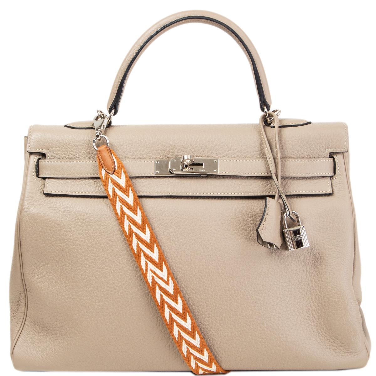 Brown HERMES Gold (camel) SANGLE ZIGZAG 25mm Bag Strap Gold Blanc