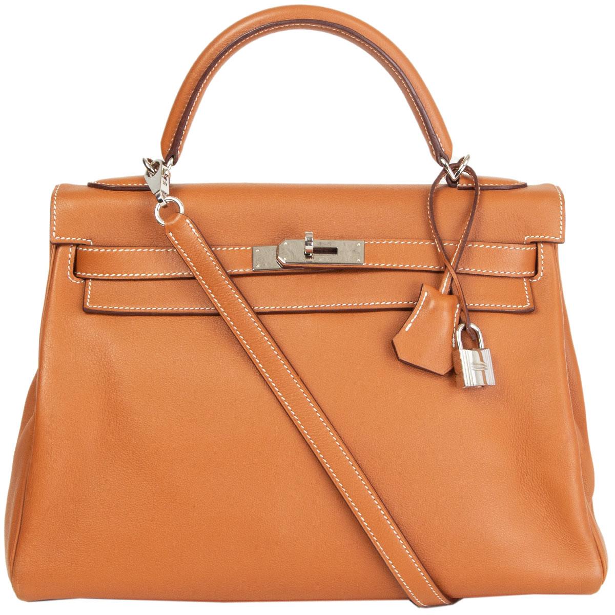 HERMES Gold camel Swift leather KELLY 32 RETOURNE Bag In Excellent Condition In Zürich, CH