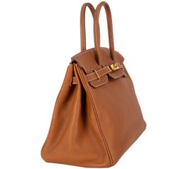 HERMES Gold camel Togo leather & Gold BIRKIN 35 Bag