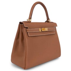 HERMES Gold camel Togo Leder KELLY 28 RETOURNE Tasche Ghw
