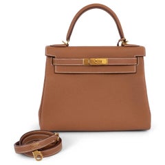 HERMES Gold camel Togo Leder KELLY 28 RETOURNE Tasche Ghw