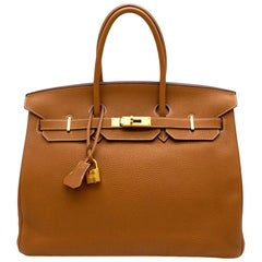 Hermes Gold Clemence Leather 35cm Birkin Bag