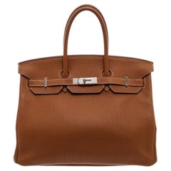 Vintage Hermes Gold Clemence Leather Birkin 35 Bag