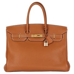 HERMÈS Gold Clemence Leder Birkin 35cm Reisetasche