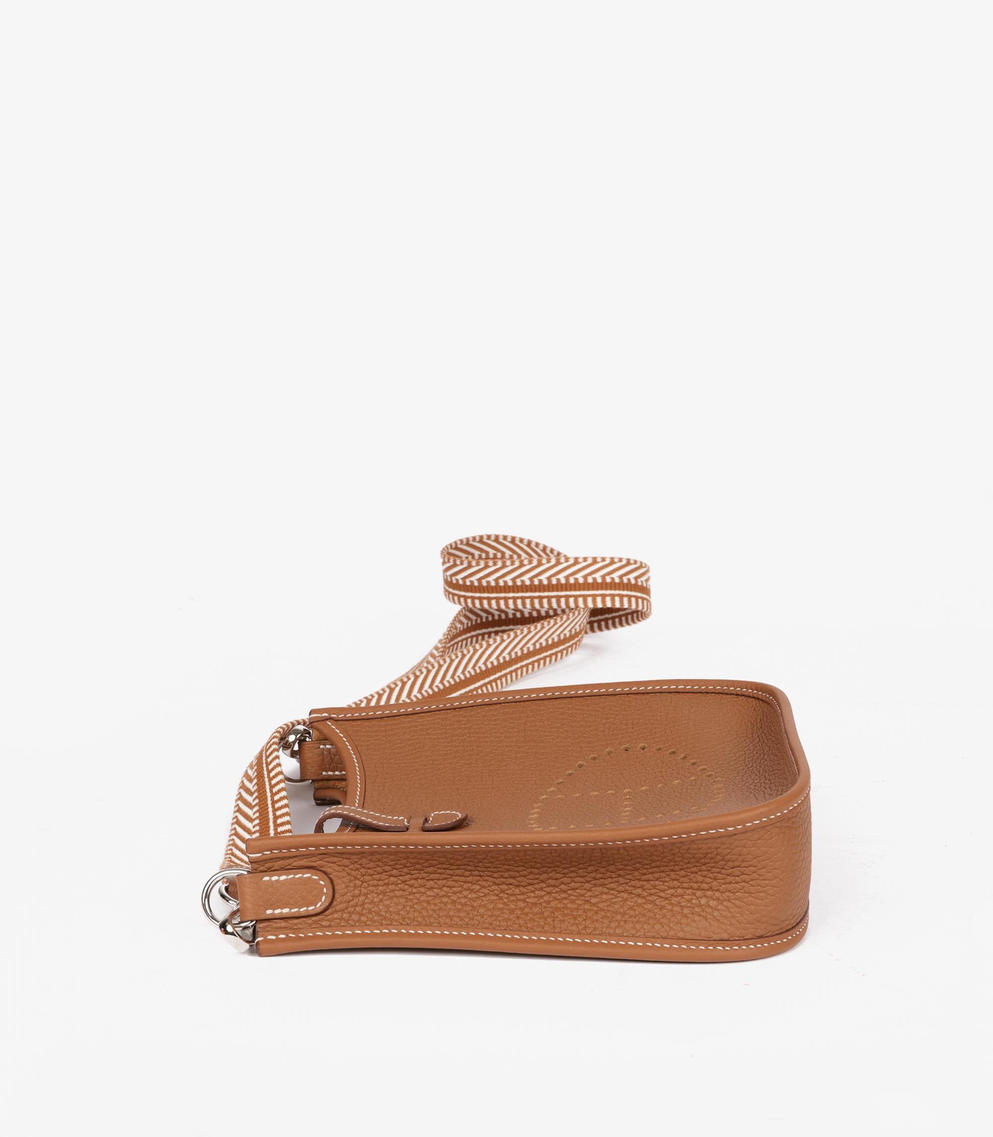 Hermès Gold Clemence Leather & Ecru Sangle Cavale Amazone Evelyne TPM In Excellent Condition In Bishop's Stortford, Hertfordshire