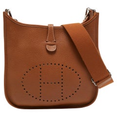 Hermes Gold Clemence Leather Evelyne III PM Bag