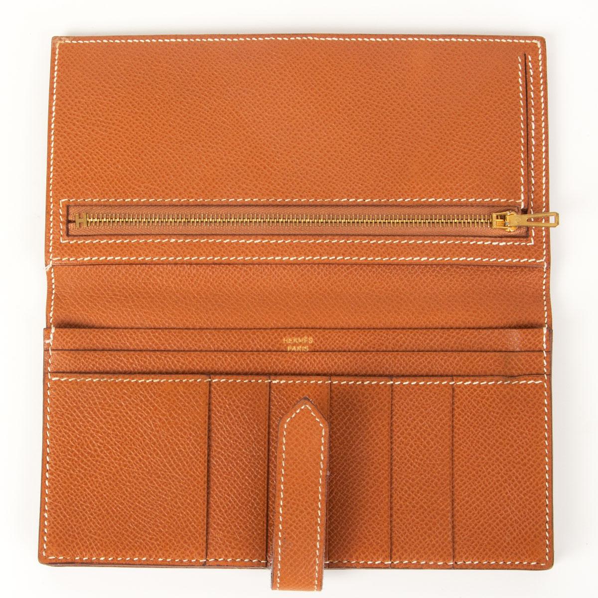 HERMES Gold cognac brown Epsom leather BEARN Wallet In Good Condition In Zürich, CH
