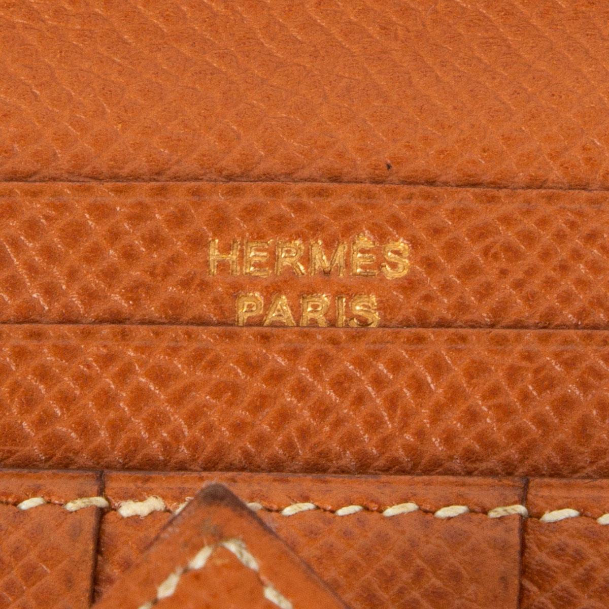 HERMES Gold cognac brown Epsom leather BEARN Wallet 1