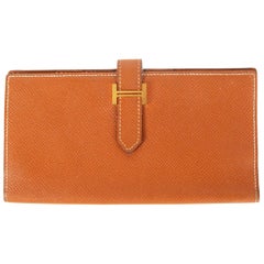 HERMES Gold cognac brown Epsom leather BEARN Wallet