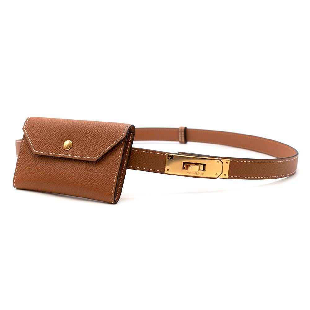 Hermes Gold Colour Epsom Leather Kelly Micro Pocket Belt GHW For Sale 2