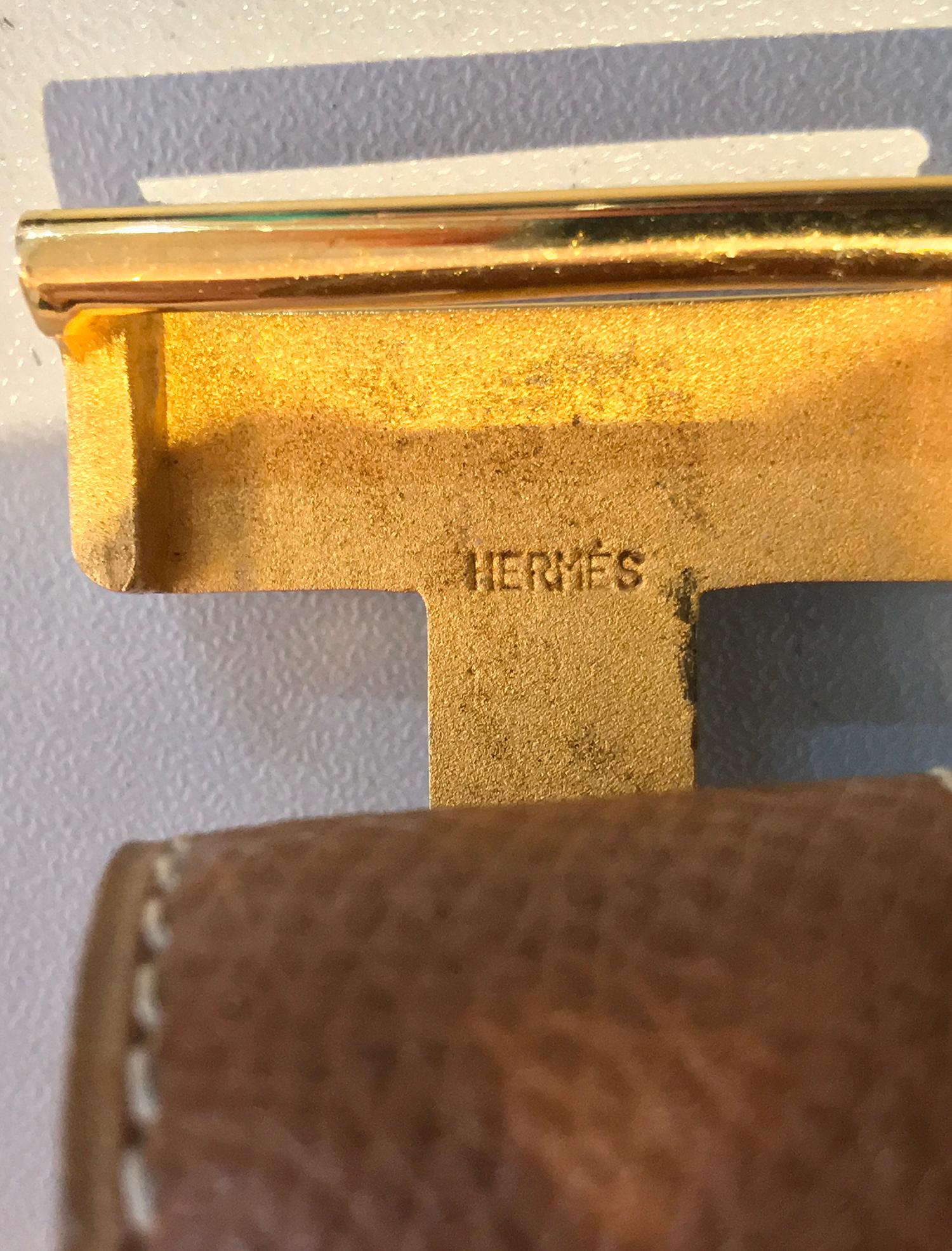 Hermes Gold Constance H Buckle and Tan Cream Belt Vintage 1970s In Good Condition In West Palm Beach, FL