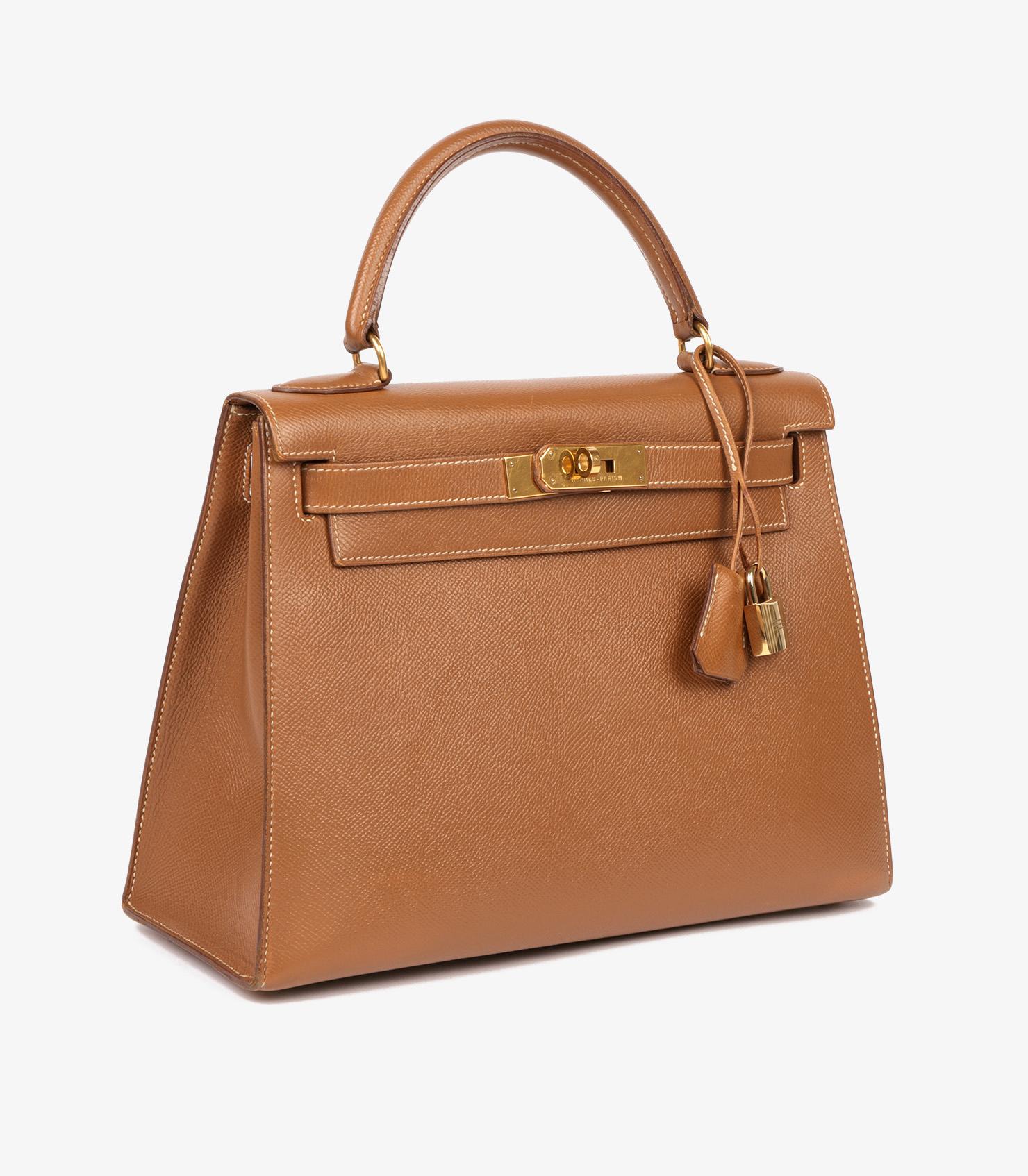 Marron Hermès Or Courchevel Cuir Vintage Kelly 28cm Sellier