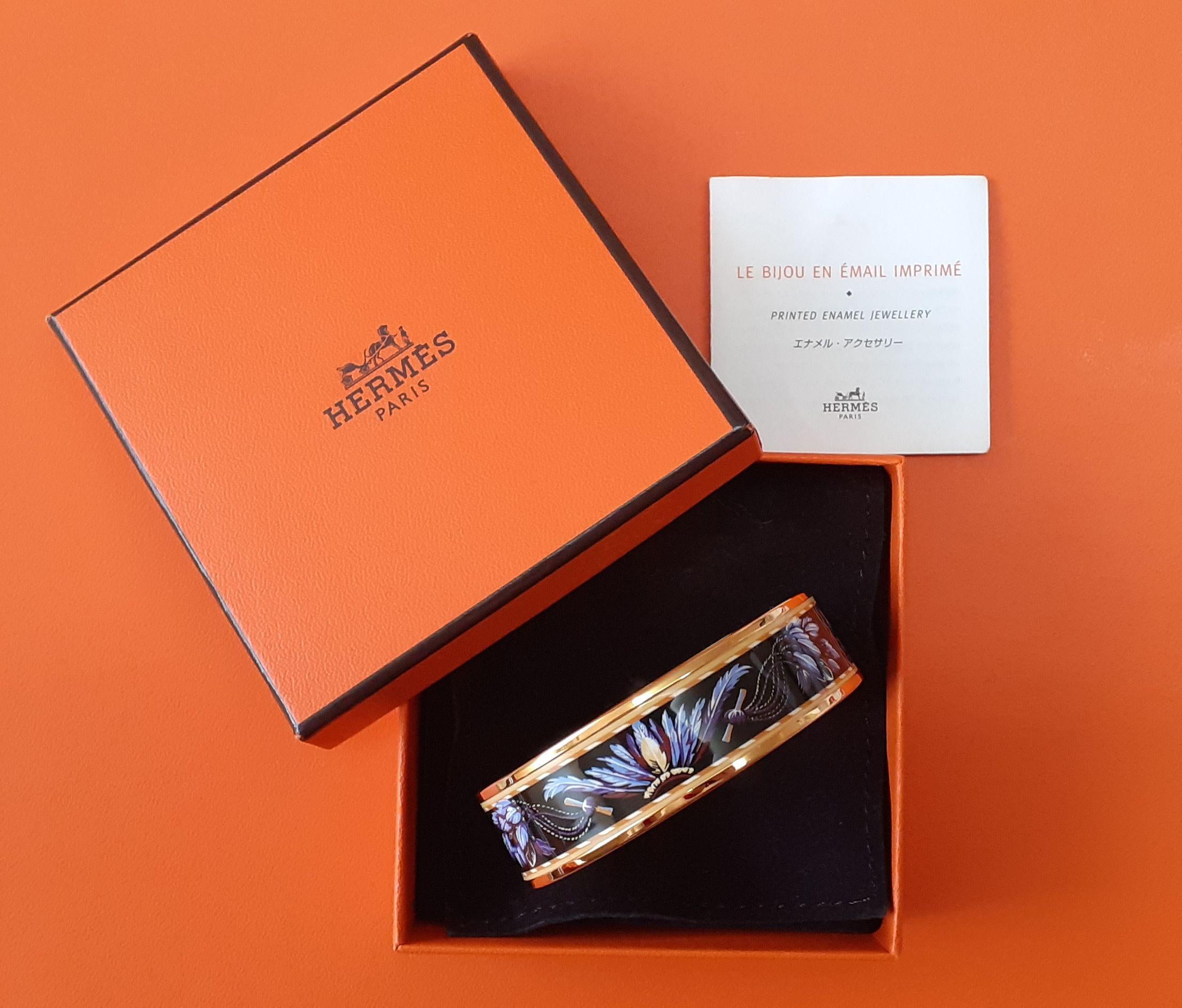 Hermès Pulsera Esmalte Oro Brasil Plumas Violeta S.65 en venta 10