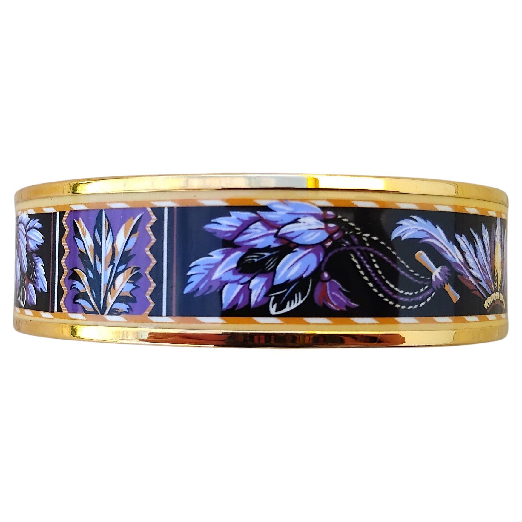 Hermès Pulsera Esmalte Oro Brasil Plumas Violeta S.65 en venta 2