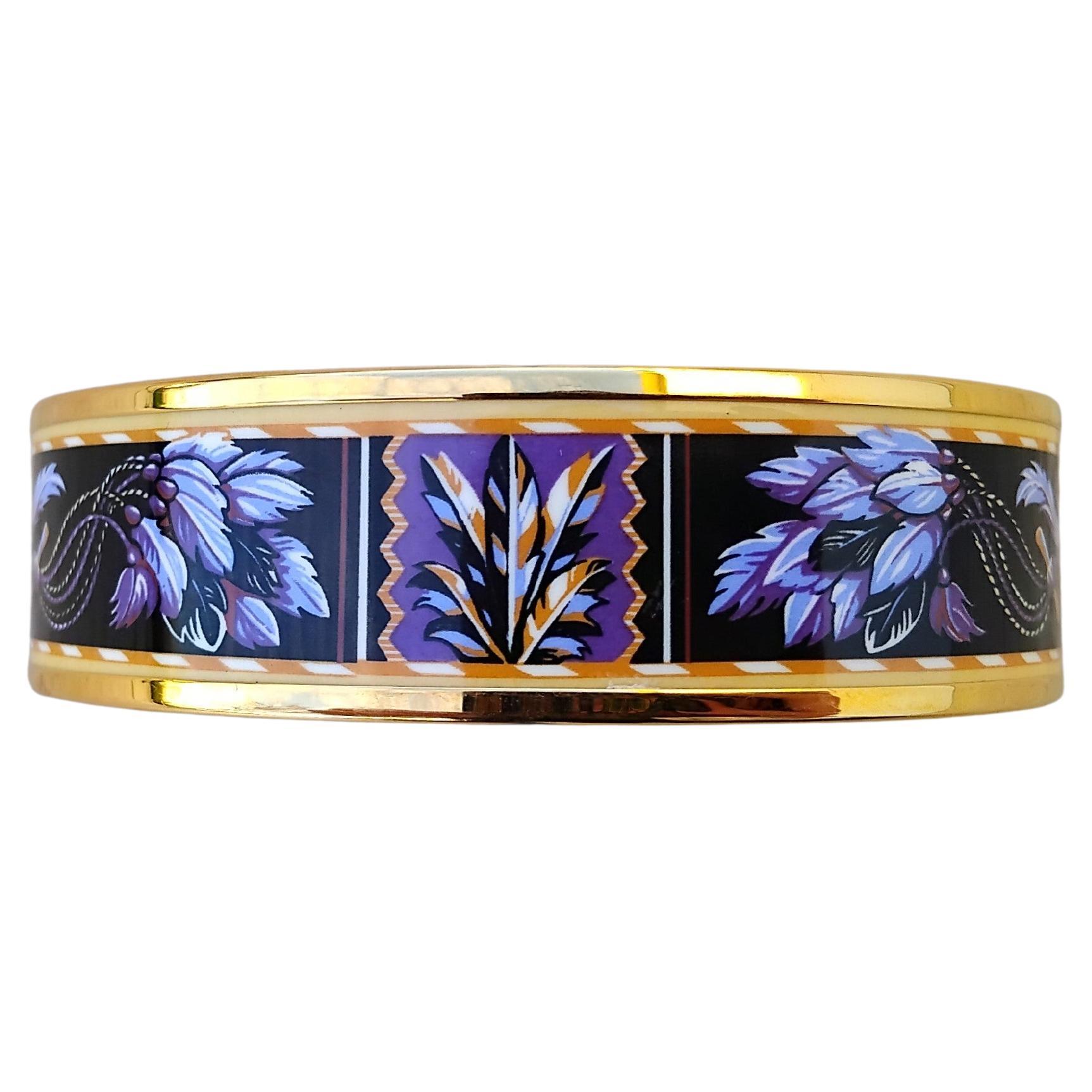 Hermès Pulsera Esmalte Oro Brasil Plumas Violeta S.65 en venta 3