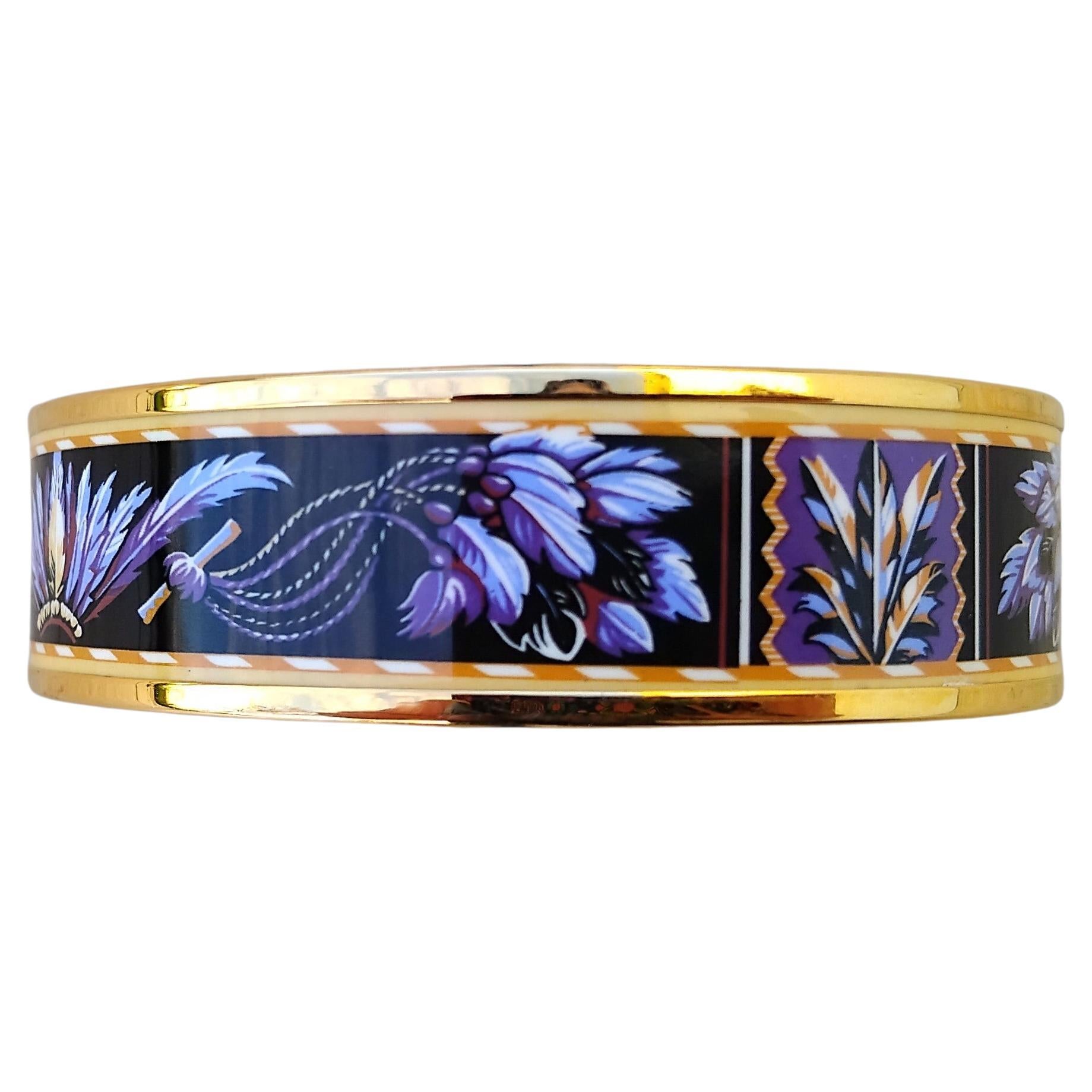 Hermès Pulsera Esmalte Oro Brasil Plumas Violeta S.65 en venta 4