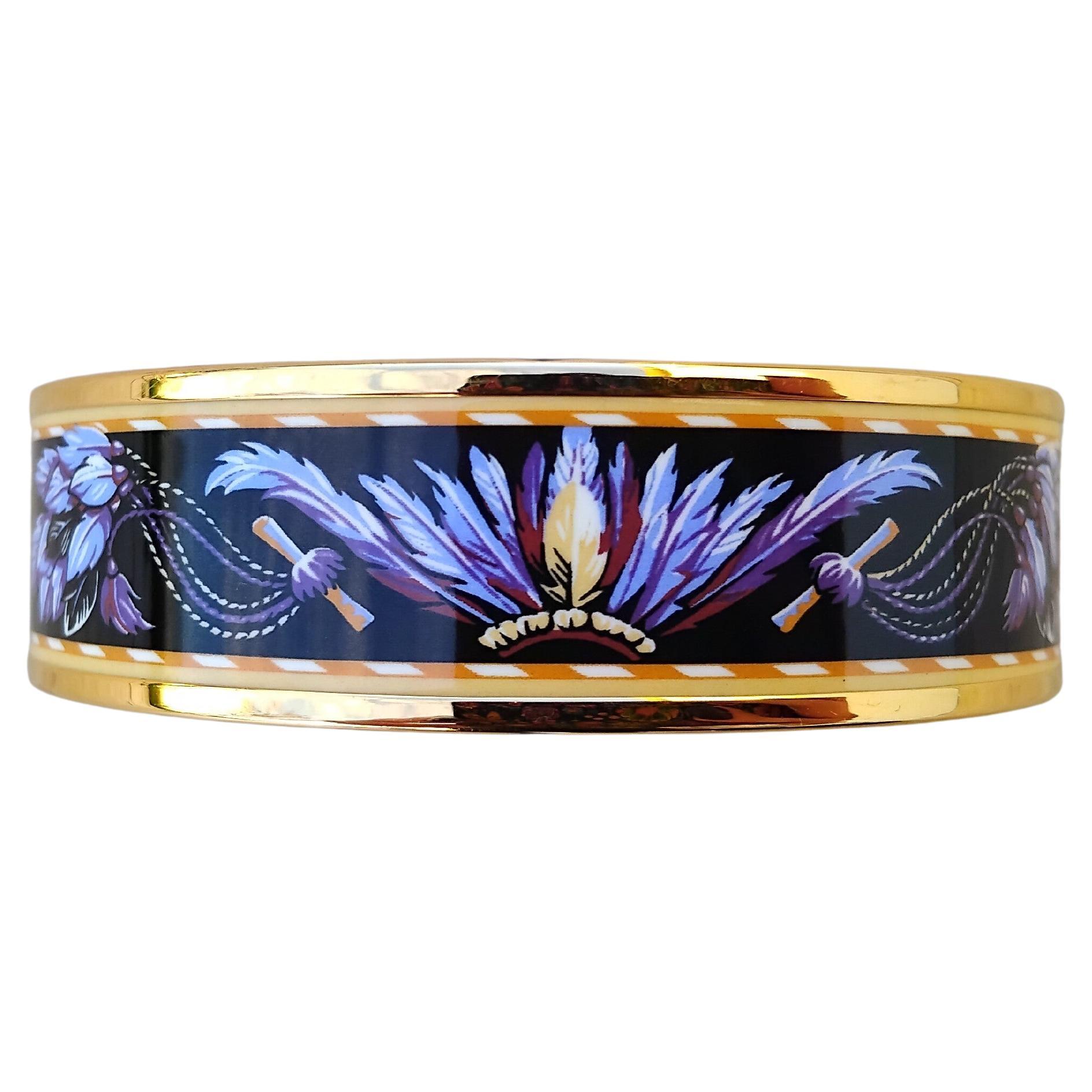 Hermès Pulsera Esmalte Oro Brasil Plumas Violeta S.65 en venta 5