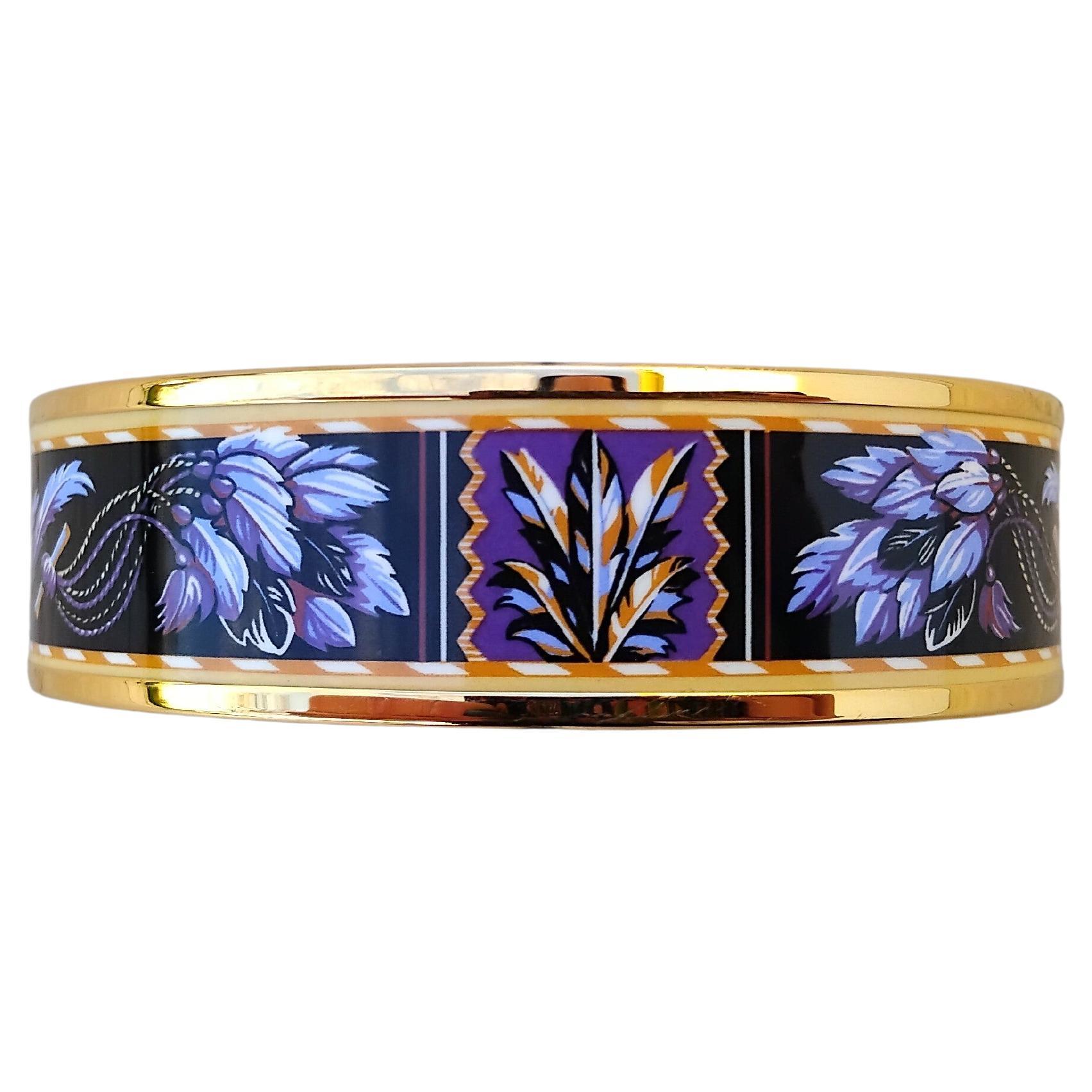 Hermès Gold Enamel Bracelet Brazil Feathers Purple S.65