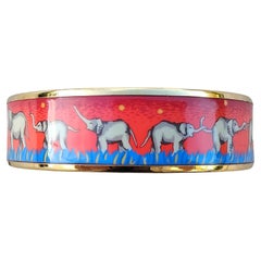 Hermès Pulsera Esmalte Oro Elefantes Pastando Rojo S. 70