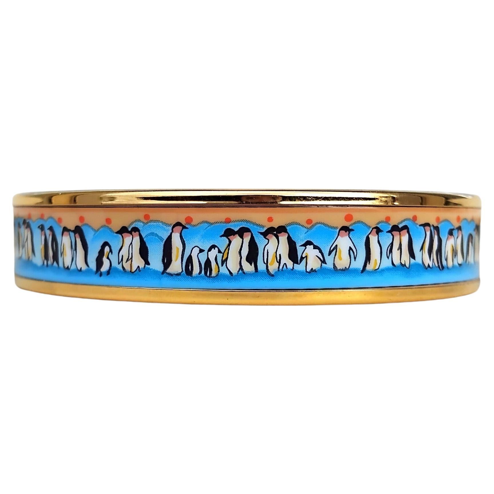 Hermès Pulsera Esmalte Oro Pingüinos Talla 65 en venta 1