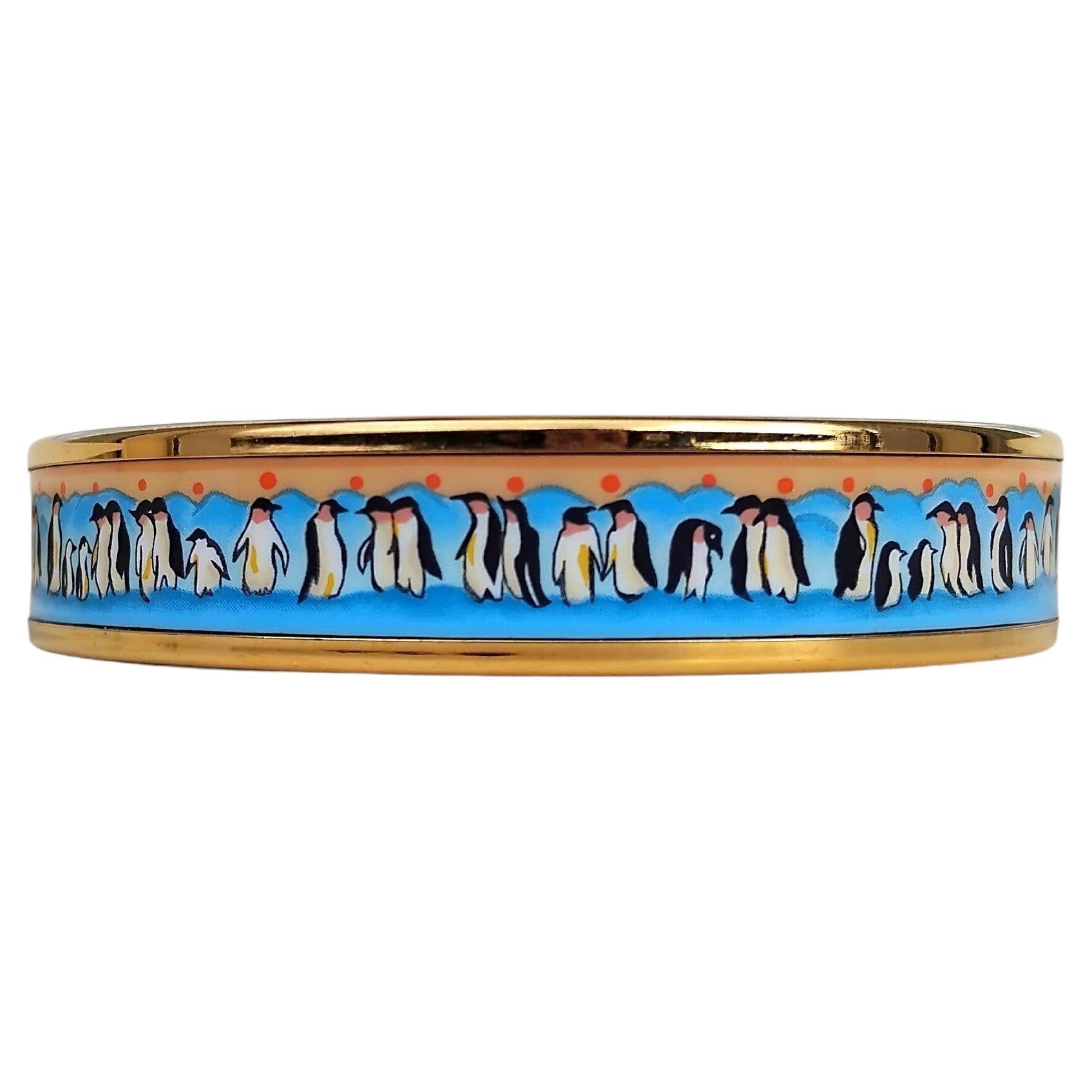 Hermès Pulsera Esmalte Oro Pingüinos Talla 65 en venta 3