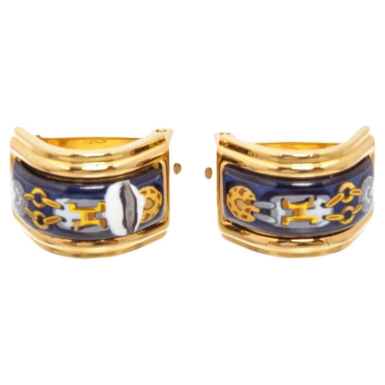 Hermes Gold Enamel Ear Clips Earring with GoldTone Hardware and Turn