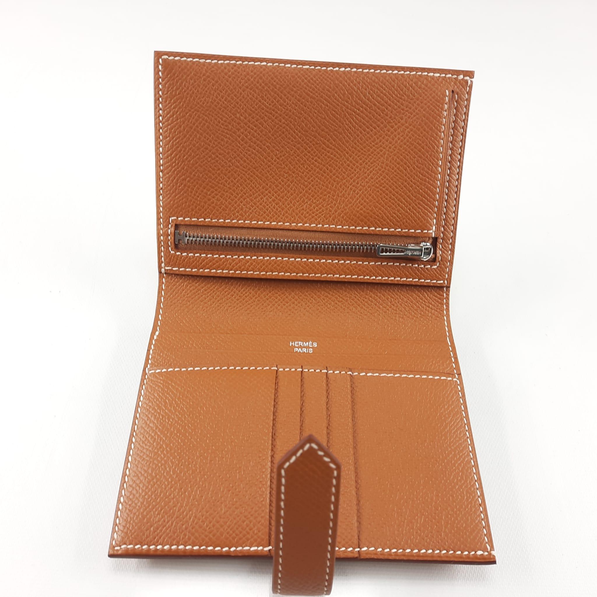 Hermes Gold Epsom calfskin Bearn Compact wallet In New Condition For Sale In Nicosia, CY