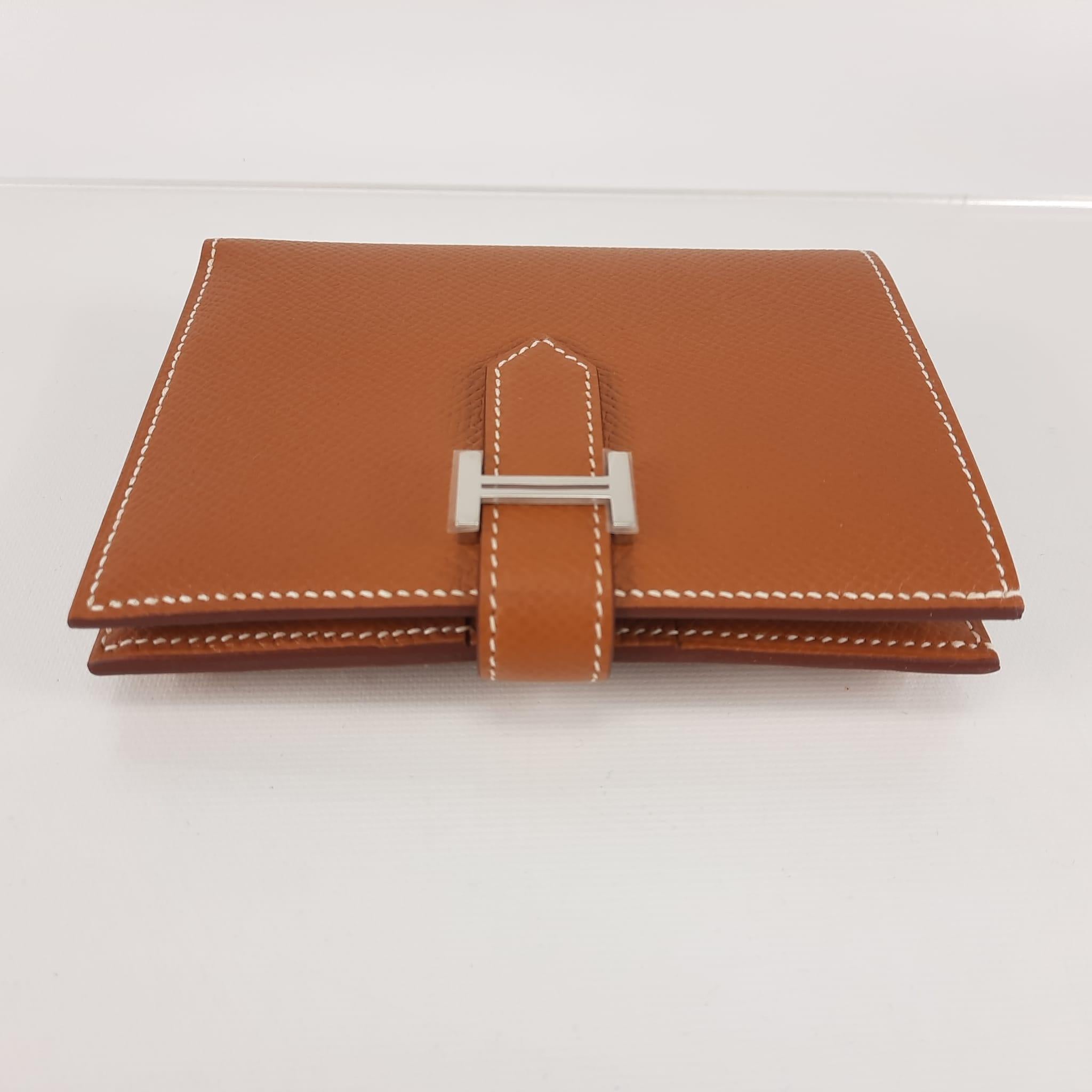 Hermes Gold Epsom calfskin Bearn Compact wallet For Sale 2